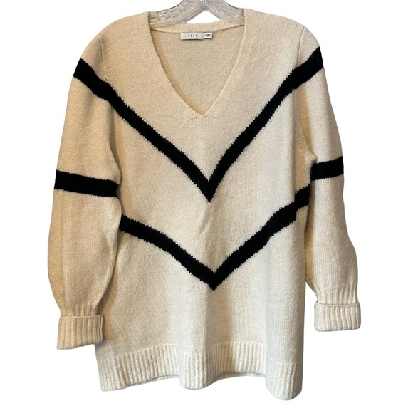 LUSH cream and black‎ v-neck sweater size small LT14808 - Picture 1 of 7